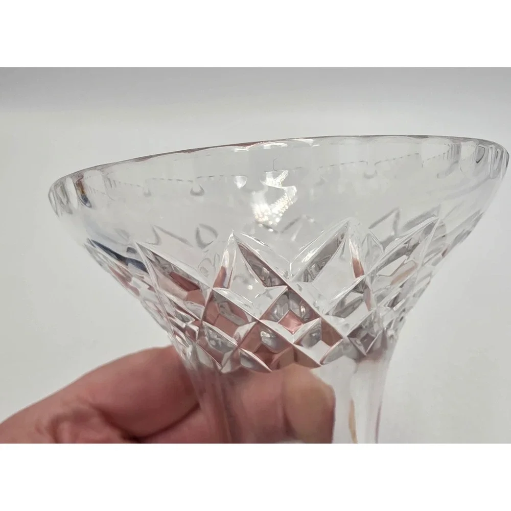 Vintage Cut Crystal Bud Vase Clear Flared Diamond Pattern Starburst Base 5in